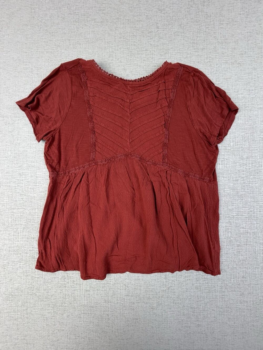 Knox Rose Women’s Large Rust Red Boho Peasant Blouse Rayon Short Sleeve Top